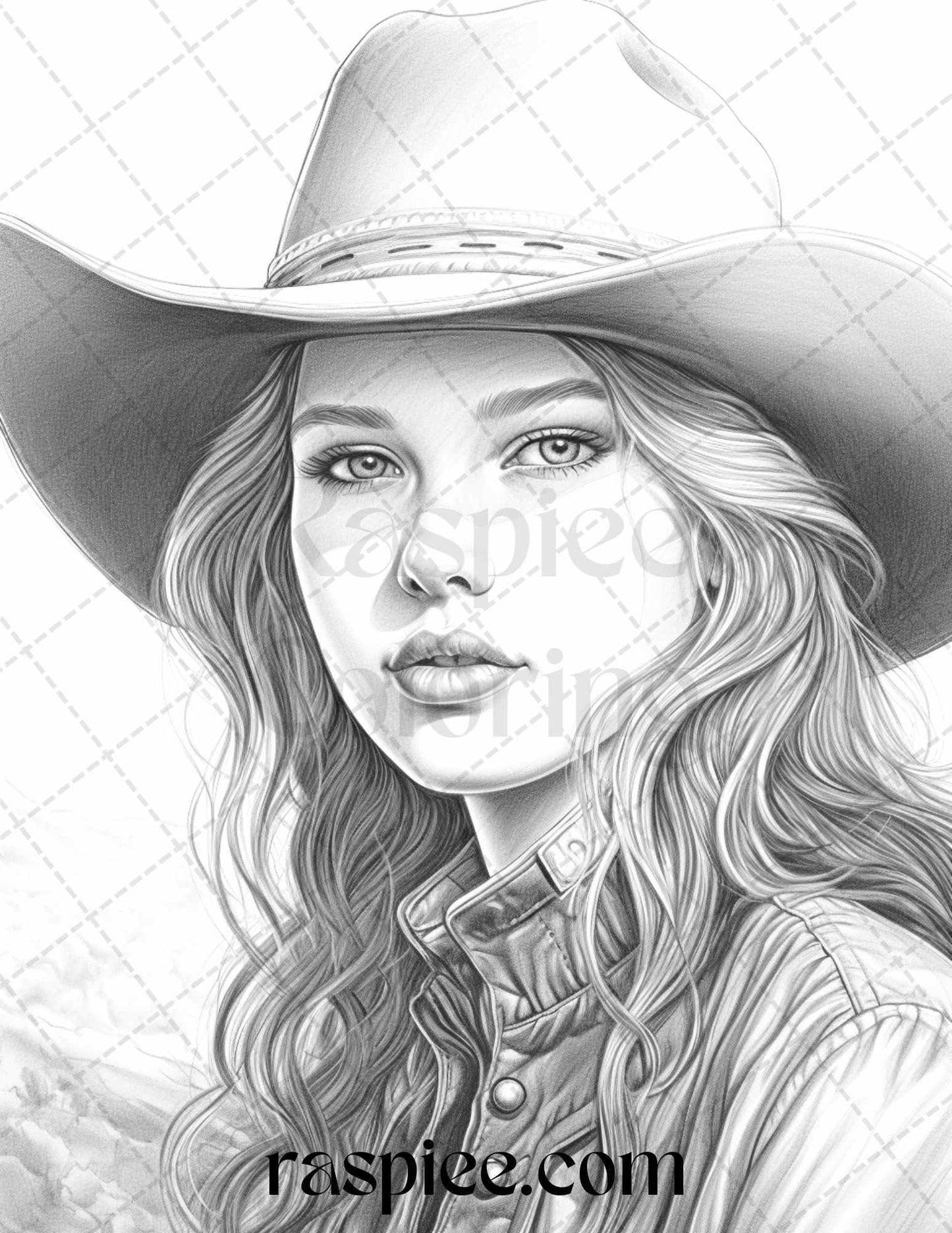 40 Beautiful Cowgirls Grayscale Coloring Pages Printable for Adults, PDF File Instant Download