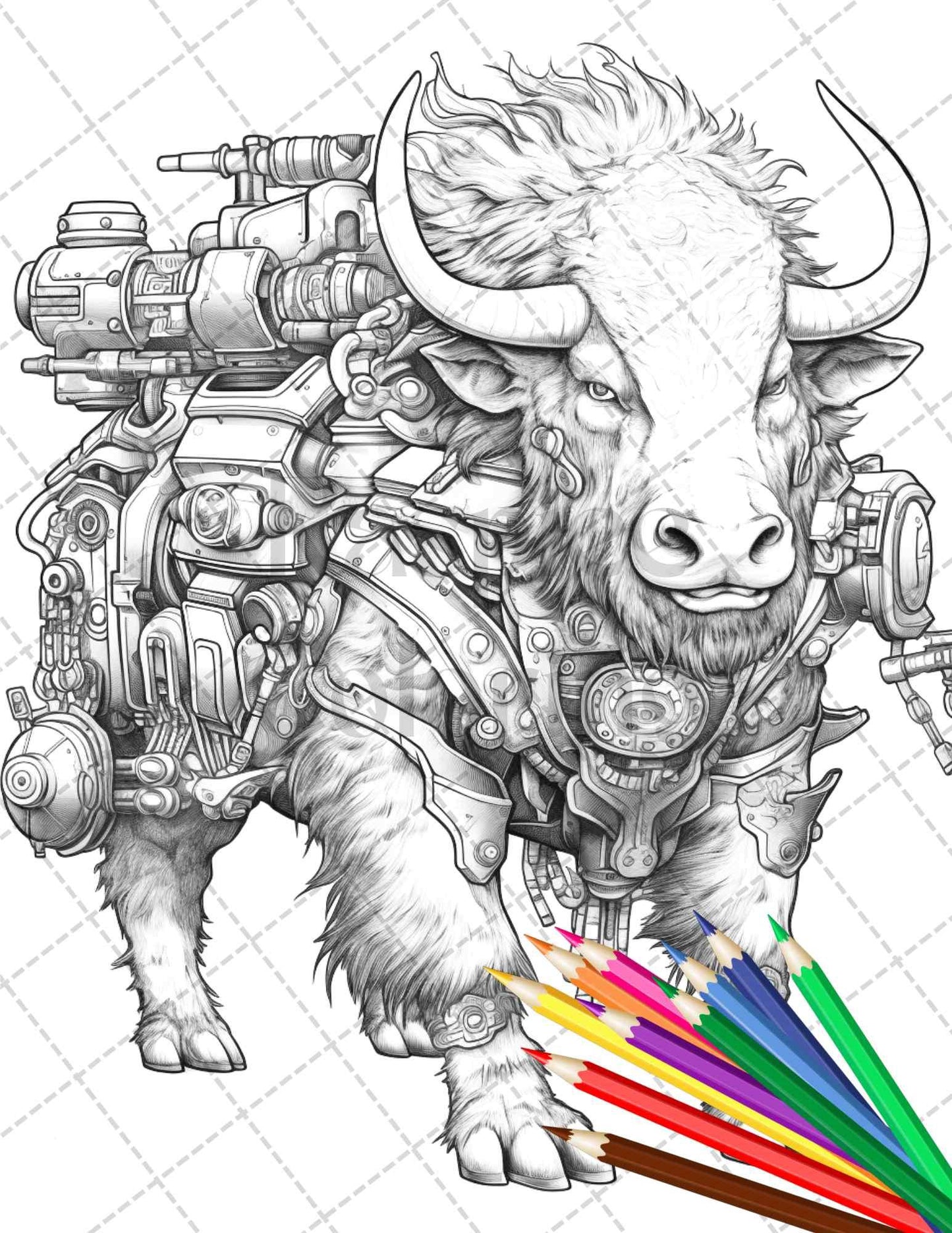 45 Steampunk Animals Grayscale Coloring Pages Printable for Adults Vol. 2, PDF File Instant Download