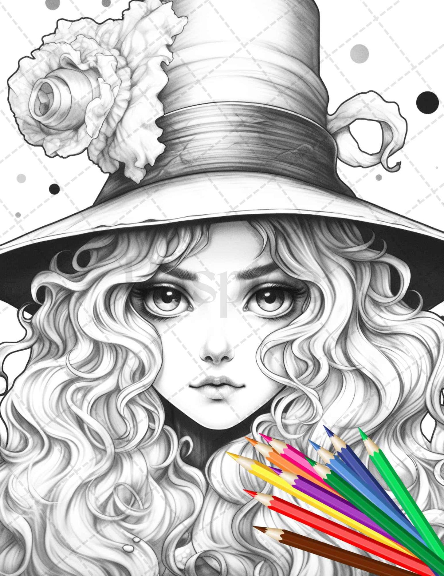 40 Cute Witches Coloring Pages Printable for Adults, Grayscale Coloring Page, PDF File Instant Download