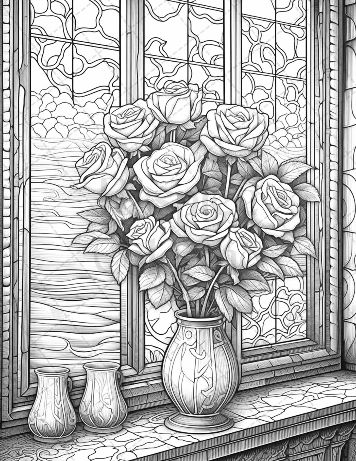 40 Captivating Roses Grayscale Coloring Pages Printable for Adults, PDF File Instant Download