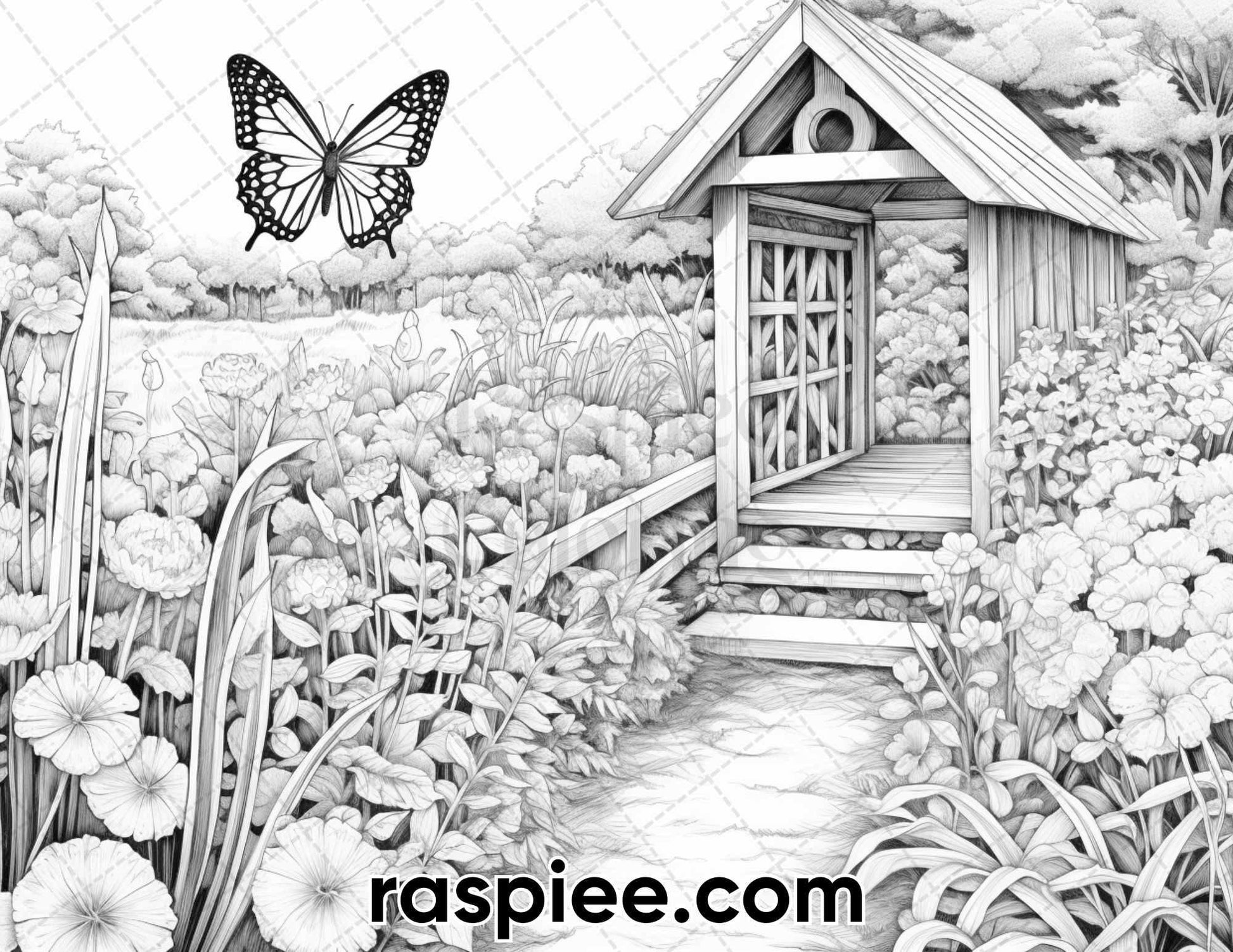 40 Spring Farm Life Grayscale Adult Coloring Pages, Printable PDF Instant Download