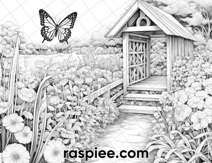 40 Spring Farm Life Grayscale Adult Coloring Pages, Printable PDF Instant Download