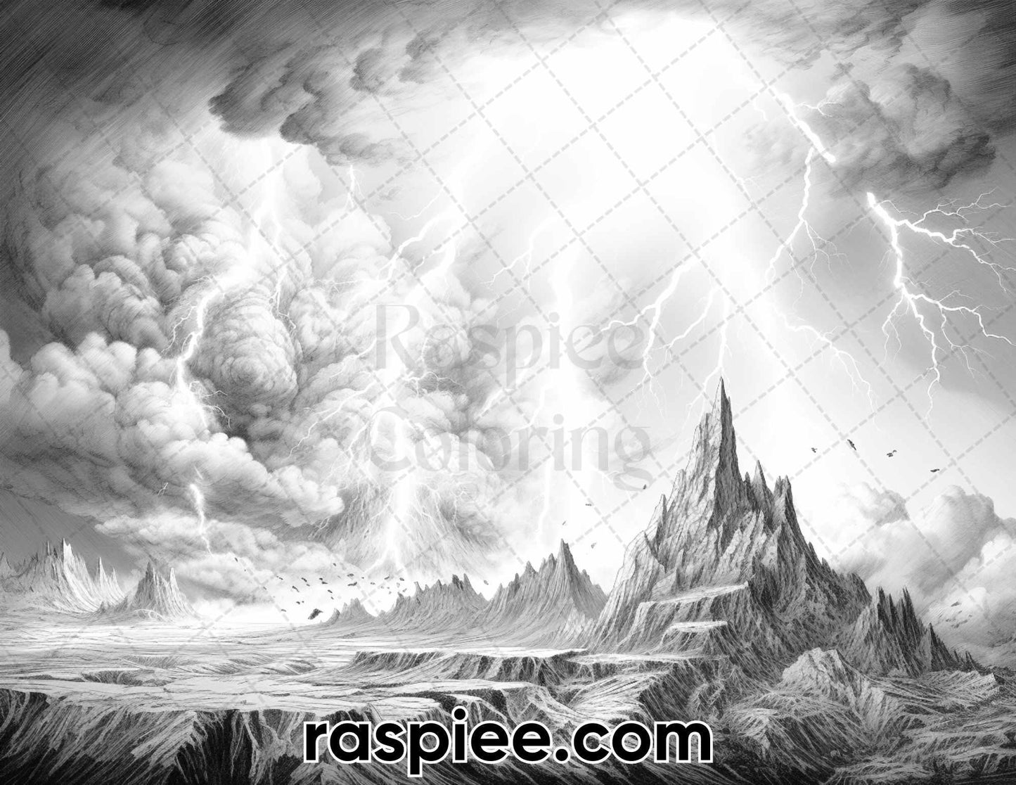 44 Volcanic Landscapes Grayscale Adult Coloring Pages, Printable PDF Instant Download