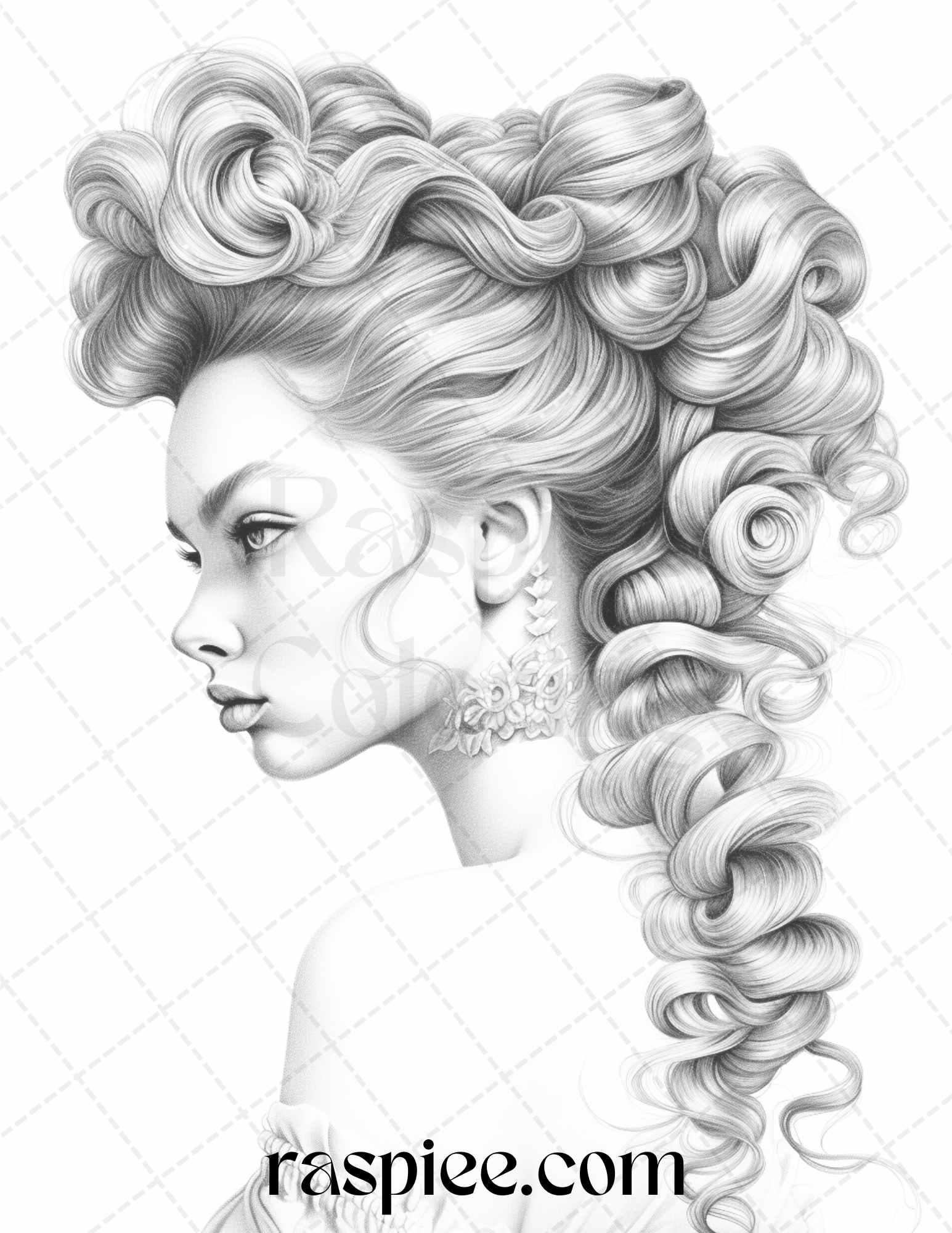 43 Beautiful Hairstyles Grayscale Coloring Pages Printable for Adults, PDF File Instant Download