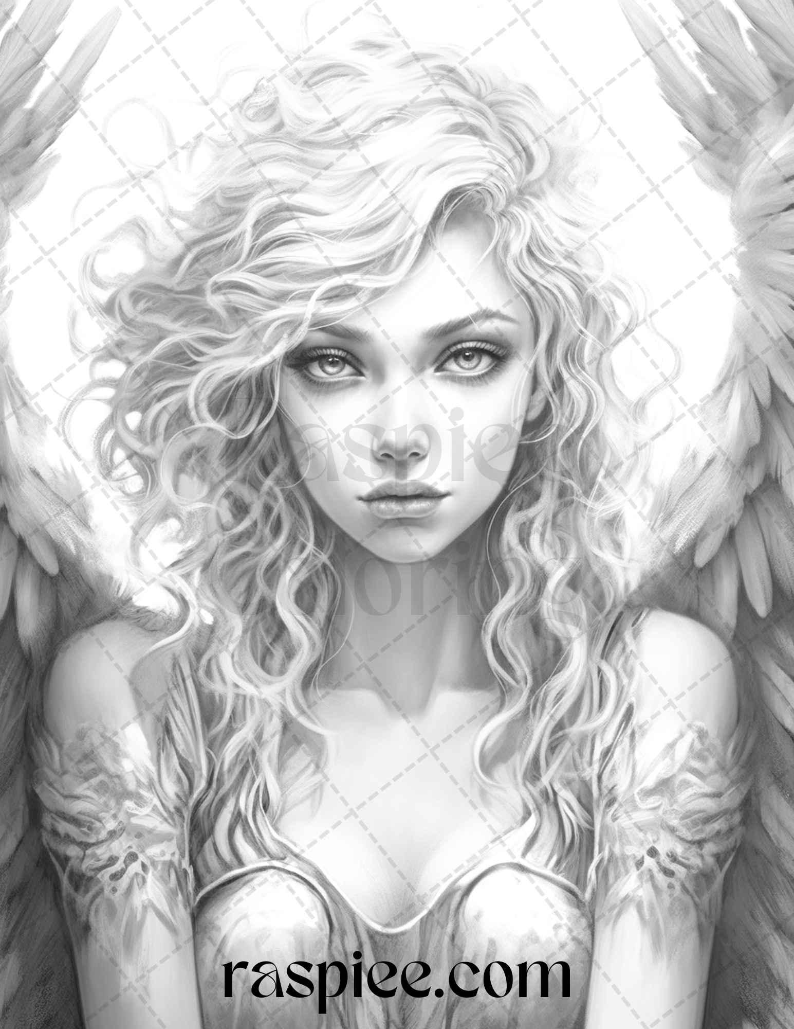 42 Enchanting Angels Grayscale Coloring Pages Printable for Adults, PDF File Instant Download