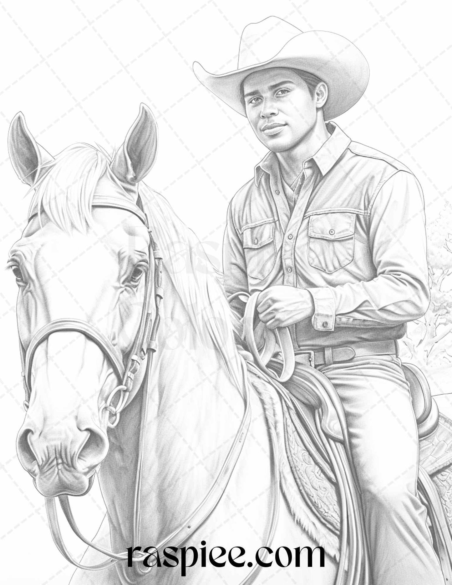 45 Wild West Cowboys Grayscale Coloring Pages Printable for Adults, PDF File Instant Download