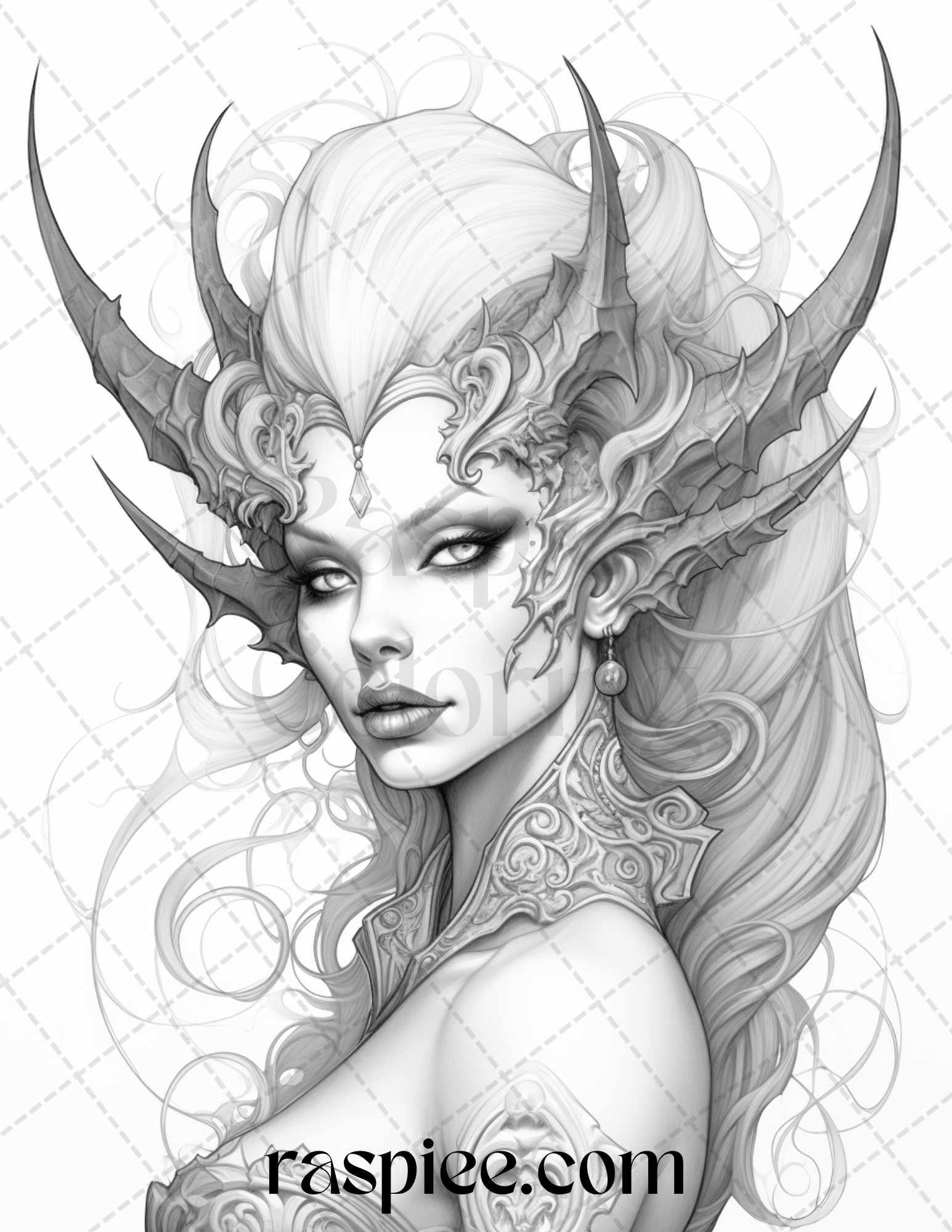 40 Dark Evil Fairy Grayscale Coloring Pages Printable for Adults, PDF File Instant Download